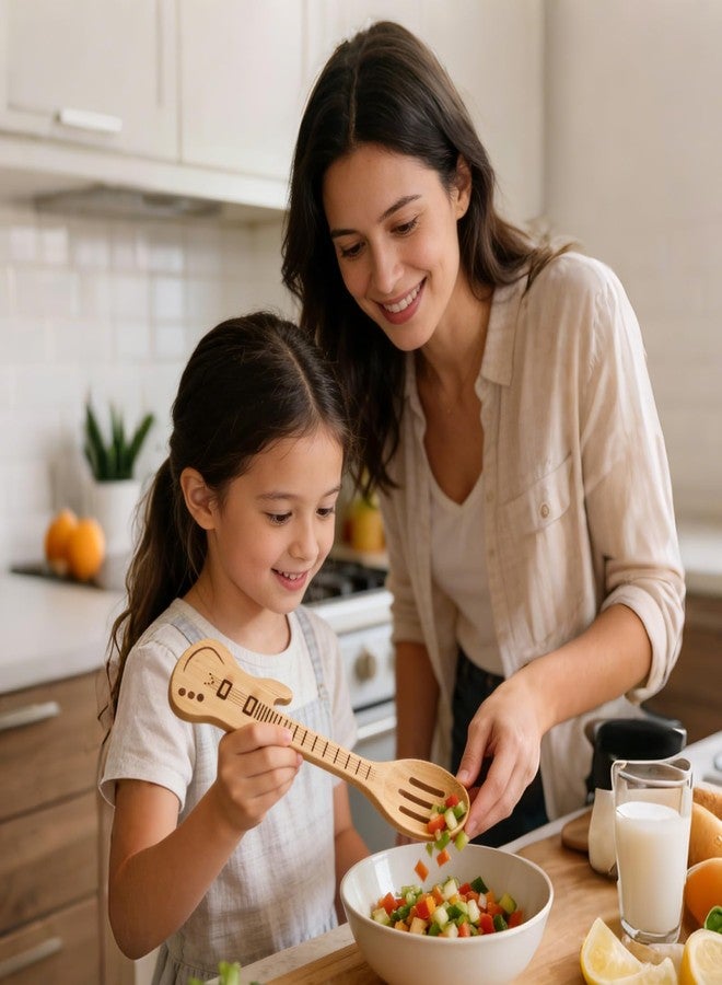 Goodangie00 5 ملاعق فريدة من نوعها على شكل جيتار من الخيزران للطبخ - طقم ملاعق خشبية مع سلسلة مفاتيح، ديكور جيتار، أدوات مطبخ، هدايا للنساء، الأمهات، الأزواج، الزوجات، المضيفات، وحفلات الانتقال إلى منزل جديد - Image 4