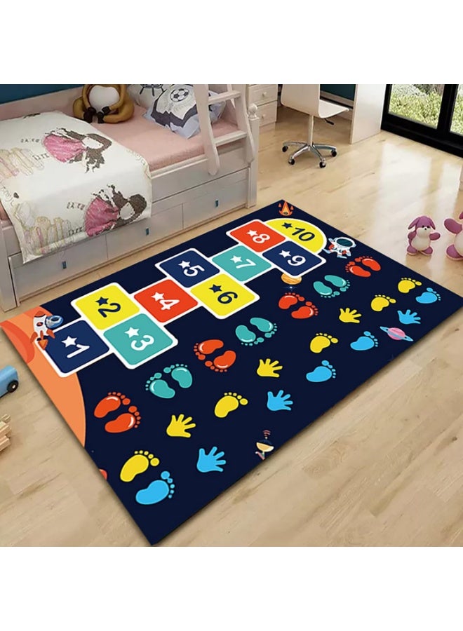 LOKIPA Play Mat - Kids Car Rug with Anti-Slip Particles - Easy to Clean Playroom Rugs - Playmat Perfect for Children's Bedrooms, with Hopscotch Design,Black,80×120 cm  - Image 1