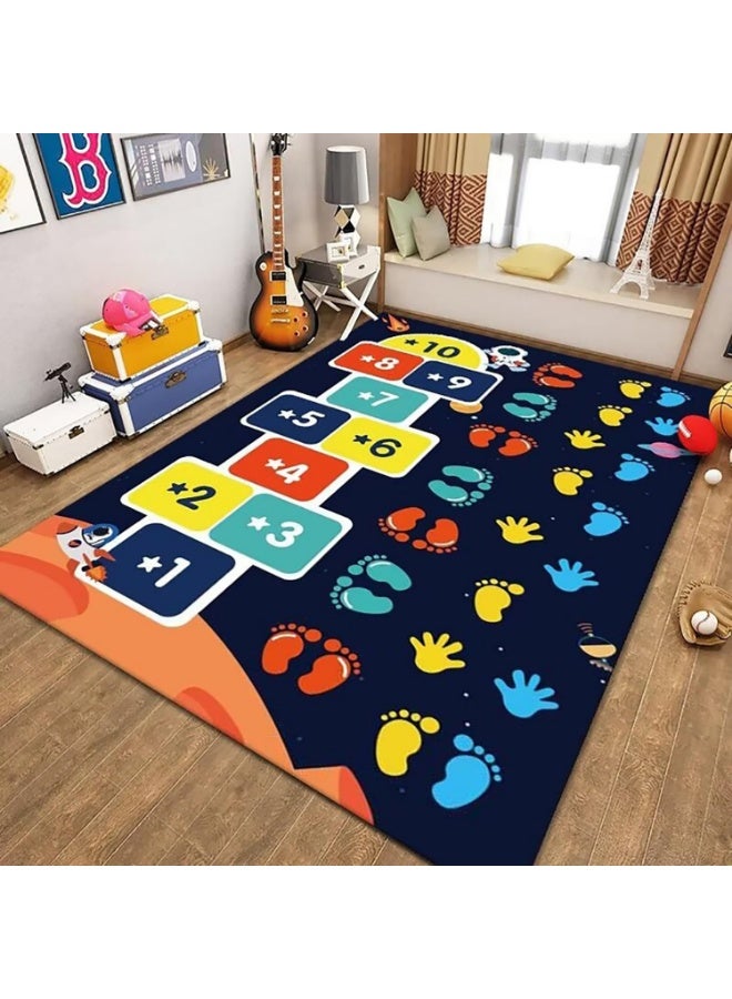 LOKIPA Play Mat - Kids Car Rug with Anti-Slip Particles - Easy to Clean Playroom Rugs - Playmat Perfect for Children's Bedrooms, with Hopscotch Design,Black,80×120 cm  - Image 2