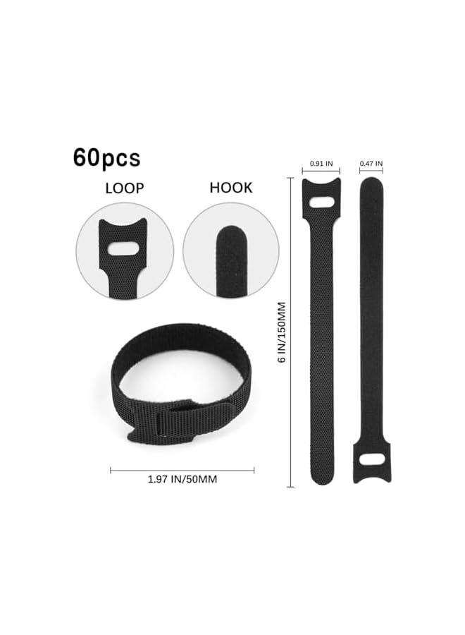 Green Tiger Cable Ties Reusable Zip Tie Cord Organizer Cable Management Black Hook and Loop Cloth 120 Pack - Image 2