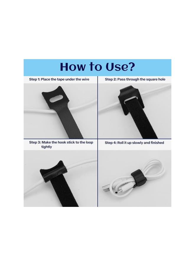 Green Tiger Cable Ties Reusable Zip Tie Cord Organizer Cable Management Black Hook and Loop Cloth 120 Pack - Image 3