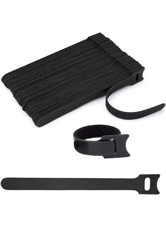 Green Tiger Cable Ties Reusable Zip Tie Cord Organizer Cable Management Black Hook and Loop Cloth 120 Pack - Image 1