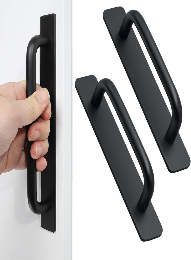 GGOOT 2 Pcs/set Self-Adhesive Cabinet Handles, Aluminum Alloy Pull Push Door Handles, Sliding Door Handle, Free Punch Bar Handle for Furniture Wardrobe Drawer Cabinet Cupboard Closet Garage Barn Door - Image 1