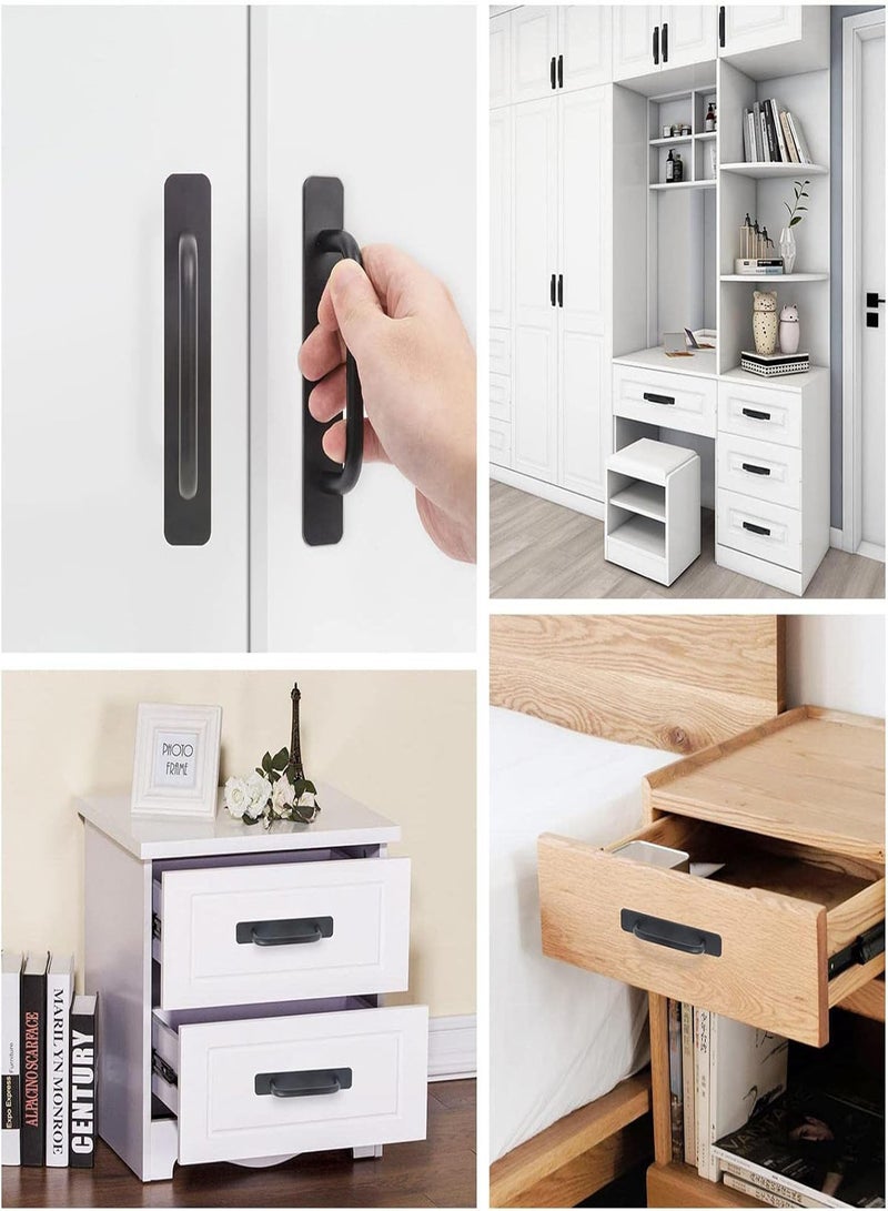 GGOOT 2 Pcs/set Self-Adhesive Cabinet Handles, Aluminum Alloy Pull Push Door Handles, Sliding Door Handle, Free Punch Bar Handle for Furniture Wardrobe Drawer Cabinet Cupboard Closet Garage Barn Door - Image 2