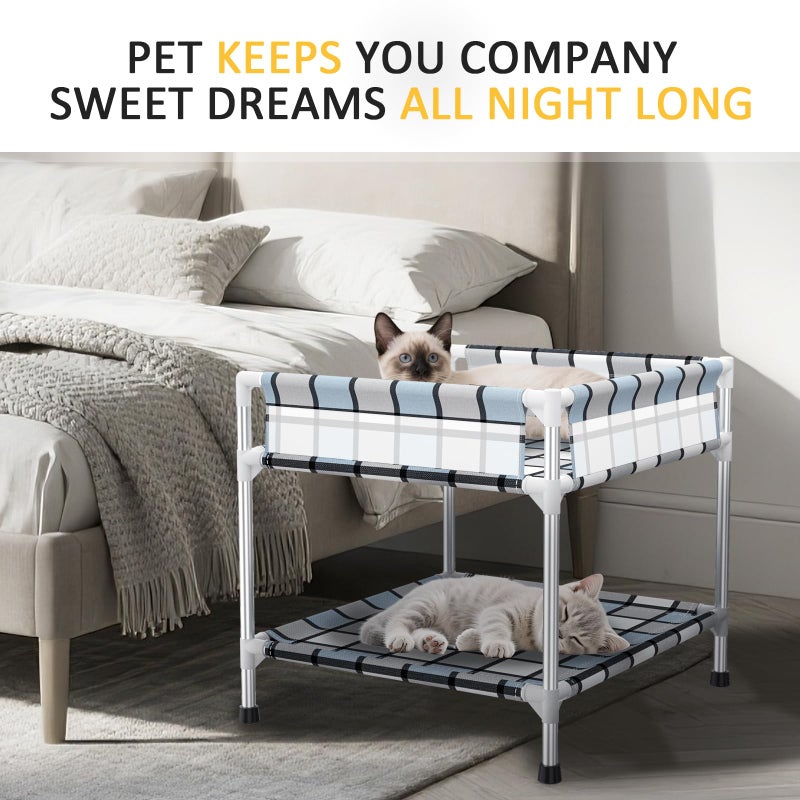 Caghash Bedside Window Dog Bunk Bed - Double Elevated Human Dog Bed with Guardrail 2 Layers Window Perch Dogs Cot 2-Tier Bedside Sleeper for Multi-Pet Households (20'' x 20'' x 25'') - Image 2