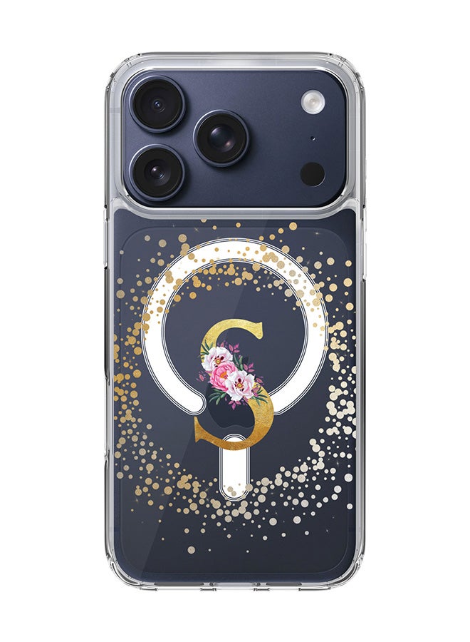 Stylizedd Classic Clear MagSafe Case for iPhone 17 Pro , Hybrid Soft Case Flexible Edges Anti Drop TPU PC Gel Thin Transparent Cover [ Designed for iPhone 17 Pro ] - Custom Monogram Initial Letter Floral Pattern Alphabet - S  (Clear )