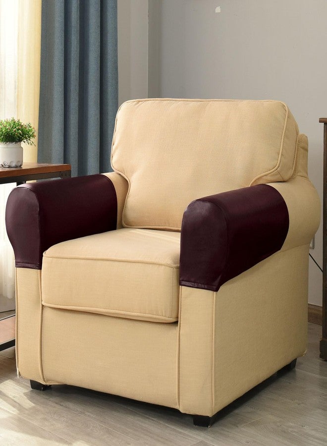 vctops Waterproof Faux Pu Leather Armrest Covers Vintage Stretch Arm Covers for Chairs Couch Sofa Armchair Slipcovers for Recliner Sofa 2pcs, Wine Red - Image 4