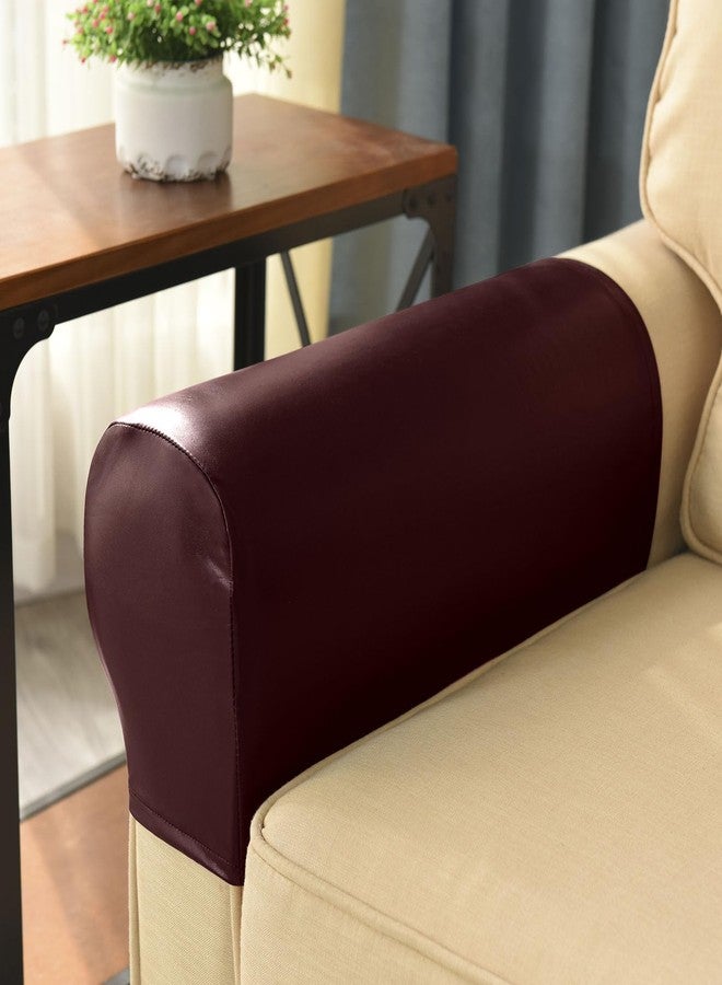 vctops Waterproof Faux Pu Leather Armrest Covers Vintage Stretch Arm Covers for Chairs Couch Sofa Armchair Slipcovers for Recliner Sofa 2pcs, Wine Red - Image 2
