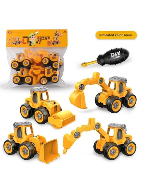 Disassembling And Assembling Engineering Car Toy Car Boy Screw Children's DIY Puzzle Disassembly And Assembly Simulation Sliding Model Set-Color:(Yellow Card Head Bag) 4 Send Screwdriver
