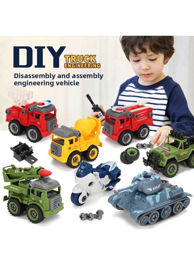 Disassembling And Assembling Engineering Car Toy Car Boy Screw Children's DIY Puzzle Disassembly And Assembly Simulation Sliding Model Set-Color:(Yellow Card Head Bag) 4 Send Screwdriver