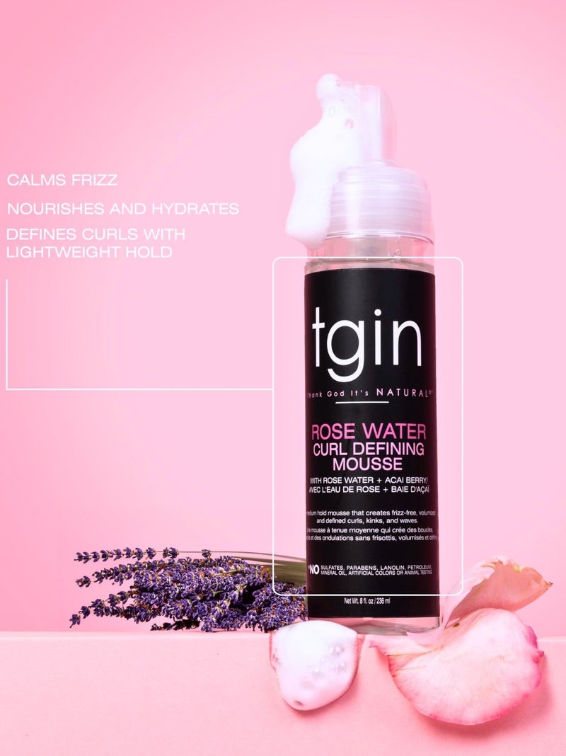 تجين موس تحديد تجعيدات الشعر بماء الورد – رغوة خفيفة الوزن لتعزيز تجعيدات الشعر الطبيعي والمجعد والمموج – موس مرطب للتحكم في التجعد للحصول على تجعيدات ناعمة ومحددة – رغوة تصفيف شعر خالية من الكحول - Image 2
