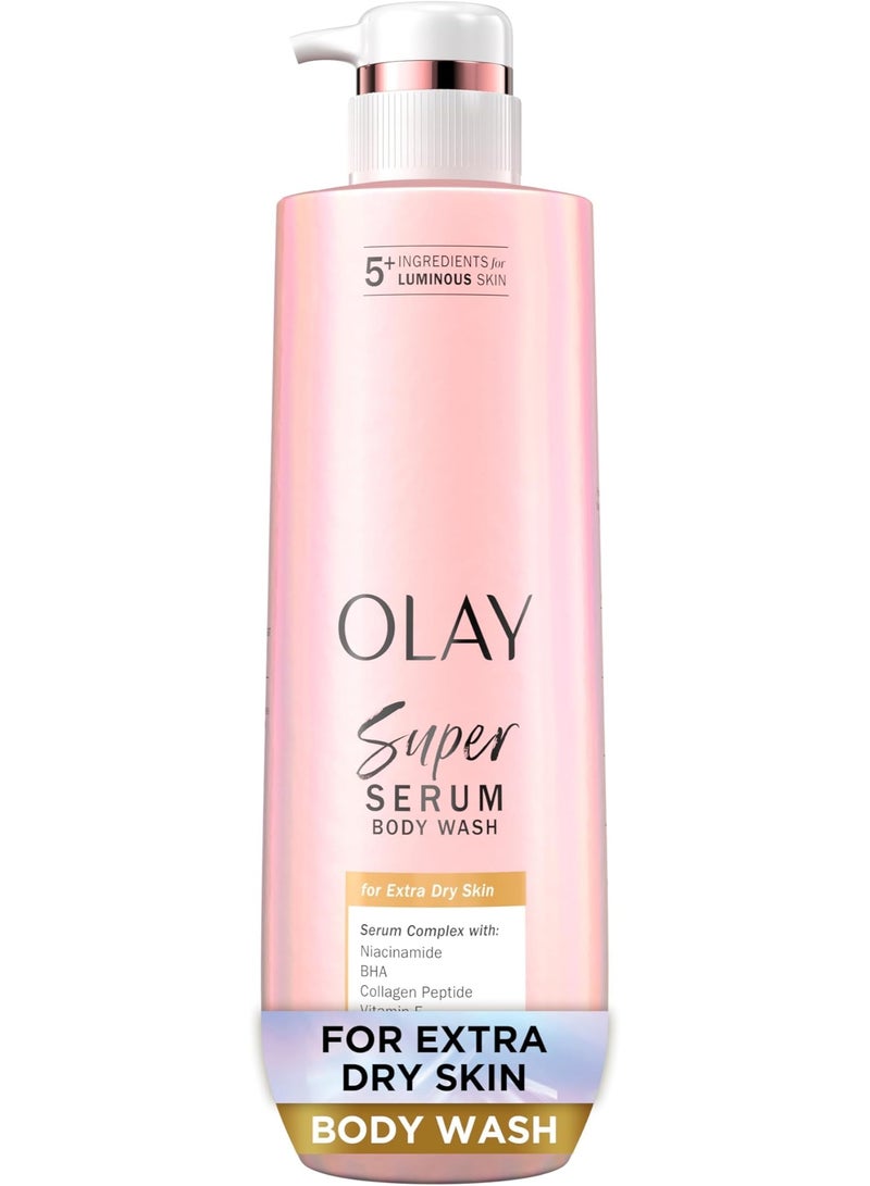 Olay Super Serum Body Wash for Extra Dry Skin, 24hr Long Lasting Hydration, 5+ Ingredient Serum Complex for Bright Even Firm Luminous Skin, 18.5 fl oz - Image 1