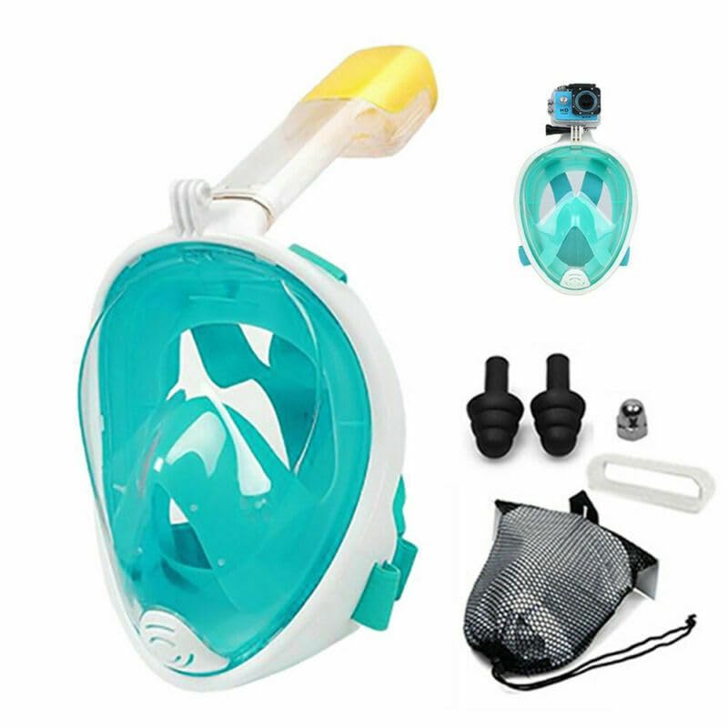 VBM Full Face Snorkeling Mask Diving Gear - Latest Dry Top System,180 Degree Panoramic View Snorkeling Mask with Camera Mount,Safe Breathing,Anti-Leak Anti-Fog-Swim Fins (Green - L/XL) - Image 1