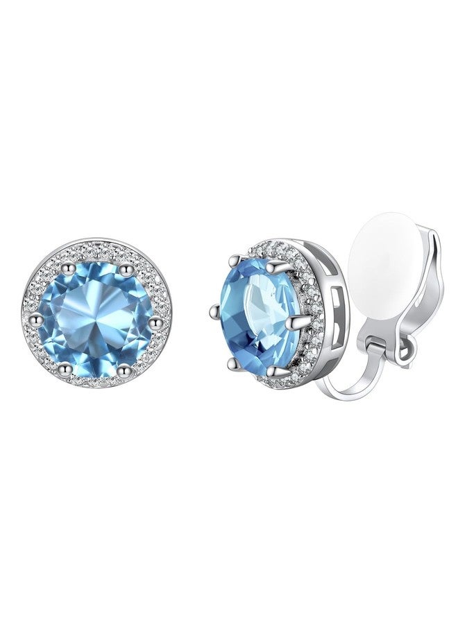 Silvora Clip Earrings for Women March Birthstone Clip-on Earrings Hypoallergenic Blue Aquamarine Clip on Earrings - Image 1