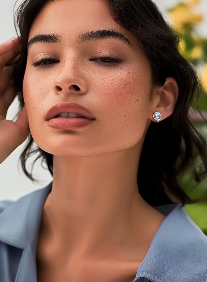 Silvora Clip Earrings for Women March Birthstone Clip-on Earrings Hypoallergenic Blue Aquamarine Clip on Earrings - Image 3