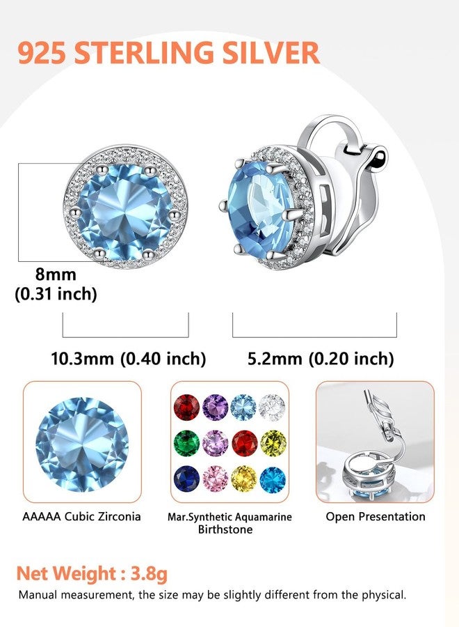 Silvora Clip Earrings for Women March Birthstone Clip-on Earrings Hypoallergenic Blue Aquamarine Clip on Earrings - Image 5