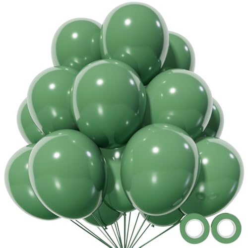 KUULBELA 110Pcs Dark Sage Green Balloons Latex Party Balloons 12 inch Round Helium Balloons for Dark Sage Green Themed Christmas Balloon with 2 Ribbons - Image 1