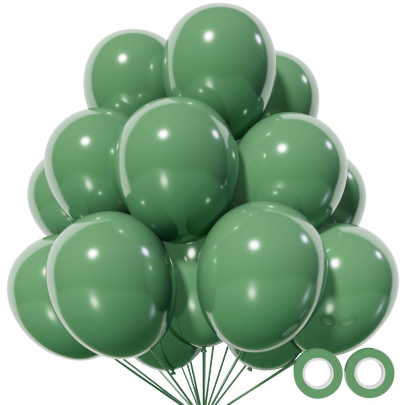 KUULBELA 110Pcs Dark Sage Green Balloons Latex Party Balloons 12 inch Round Helium Balloons for Dark Sage Green Themed Christmas Balloon with 2 Ribbons - Image 3