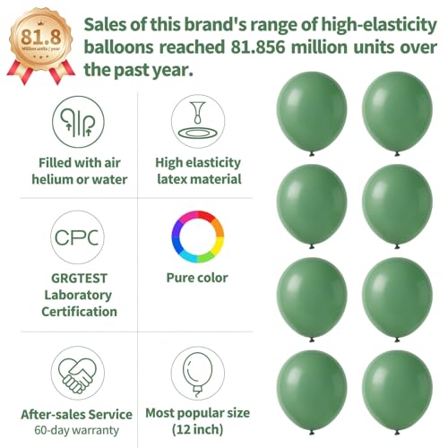 KUULBELA 110Pcs Dark Sage Green Balloons Latex Party Balloons 12 inch Round Helium Balloons for Dark Sage Green Themed Christmas Balloon with 2 Ribbons - Image 5