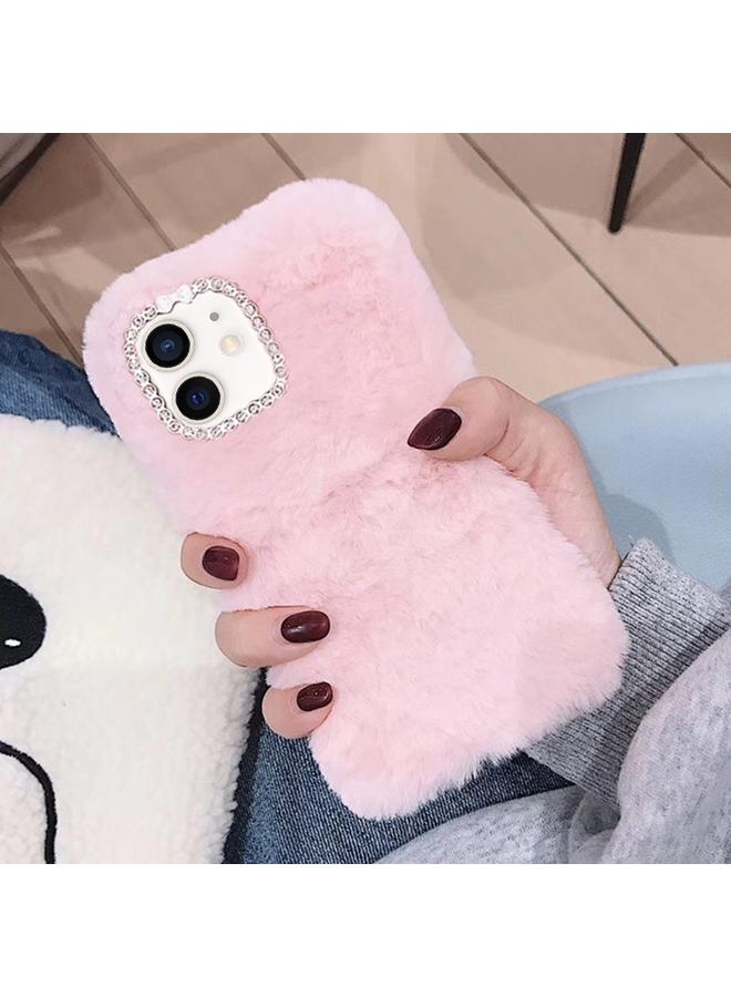 اس-توب جراب لهاتف iPhone 12 mini مع حلقة عدسة ماسية بلون سادة، جراب هاتف من القطيفة - Image 1