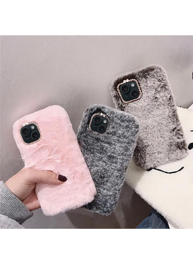 اس-توب جراب لهاتف iPhone 12 mini مع حلقة عدسة ماسية بلون سادة، جراب هاتف من القطيفة - Image 2