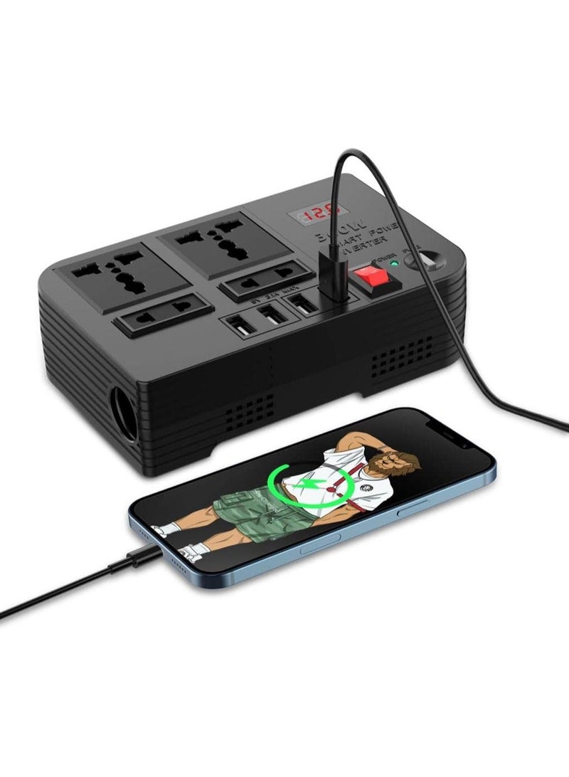 ليكسيس محول طاقة السيارة Spark 3 بقوة 300 واط: مقبس تمديد مع منافذ USB 3.1A وحماية الجهد العالي  - Image 3