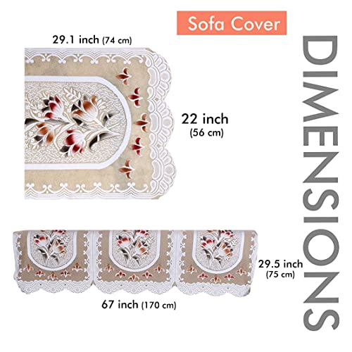 Yellow Weaves Net Fabric Floral 6 Piece Sofa & Chair Seat Cover, Color - Off White - Image 5