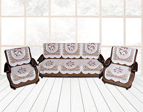 Yellow Weaves Net Fabric Floral 6 Piece Sofa & Chair Seat Cover, Color - Off White - Image 1