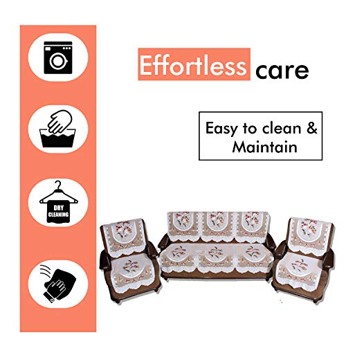 Yellow Weaves Net Fabric Floral 6 Piece Sofa & Chair Seat Cover, Color - Off White - Image 3