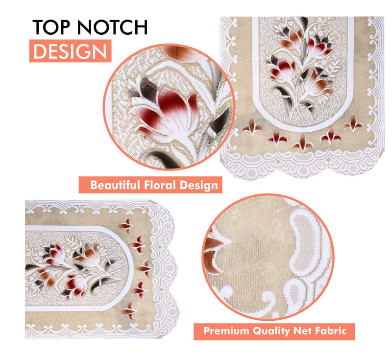 Yellow Weaves Net Fabric Floral 6 Piece Sofa & Chair Seat Cover, Color - Off White - Image 2
