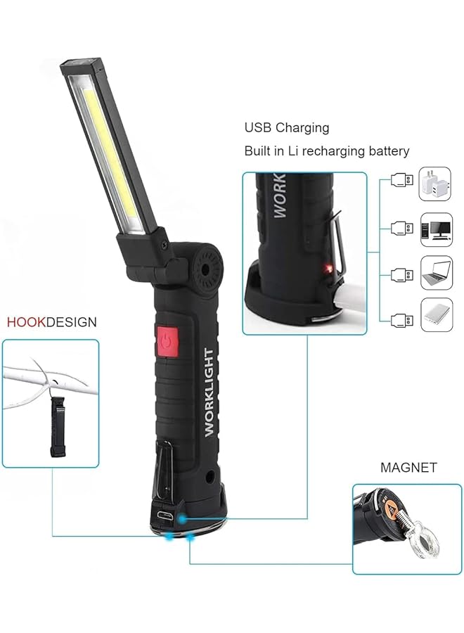KASTWAVE COB LED Work Light LED Torch Rechargeable with Magnetic Base 360°Rotate 5 Lighting Modes Emergency Inspection Lamp Portable Inspection Work Light with Hook Handy Flashlight for Household - Image 5