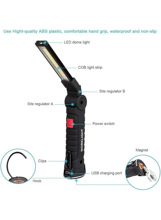 KASTWAVE COB LED Work Light LED Torch Rechargeable with Magnetic Base 360°Rotate 5 Lighting Modes Emergency Inspection Lamp Portable Inspection Work Light with Hook Handy Flashlight for Household - Image 4