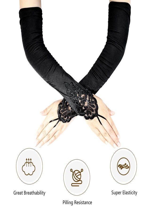 iHUFeather Women 1920s Flapper Set with Feather Headband Beaded Necklaces Earrings Black Gloves for Great Vintage Wedding Costume Accessories - Image 4