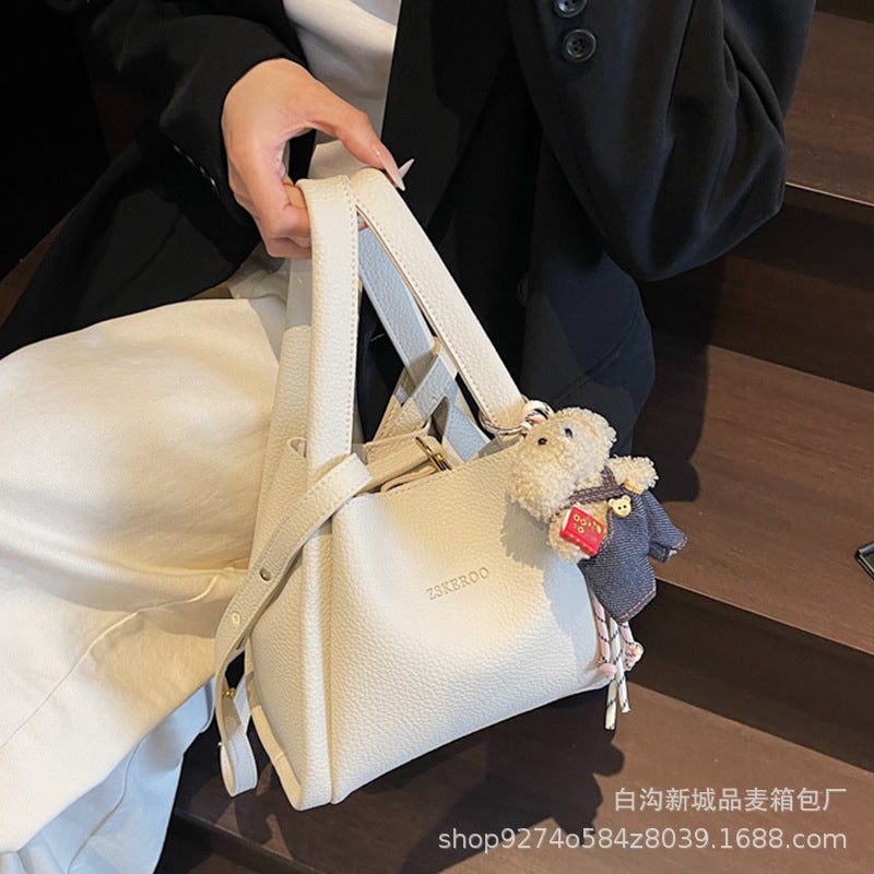 New Fashion Niche Design Portable Food Basket Bucket Bag Women'S Casual One-Shoulder Bag With Litchi Pattern - Image 5