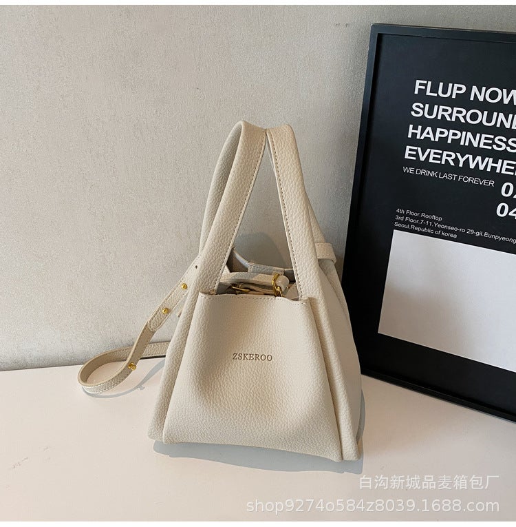 New Fashion Niche Design Portable Food Basket Bucket Bag Women'S Casual One-Shoulder Bag With Litchi Pattern - Image 1