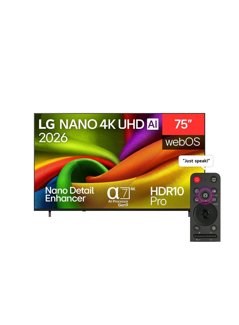 LG 75 inch LG NANO 4K UHD AI NU84 Smart TV 2026 75NU840B6LA Black - Image 1