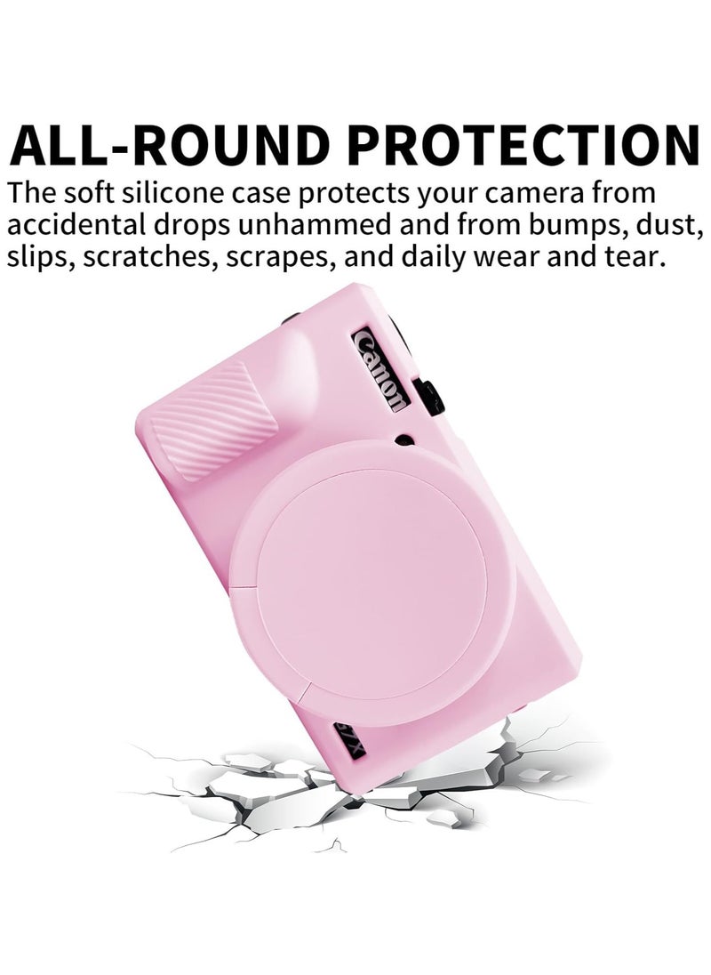 Case for Canon Powershot G7 X Mark III Digital Camera Soft Silicone Protective Cover with Removable Lens Cover for Canon Powershot G7X Mark III DSLR Camera (Pink)