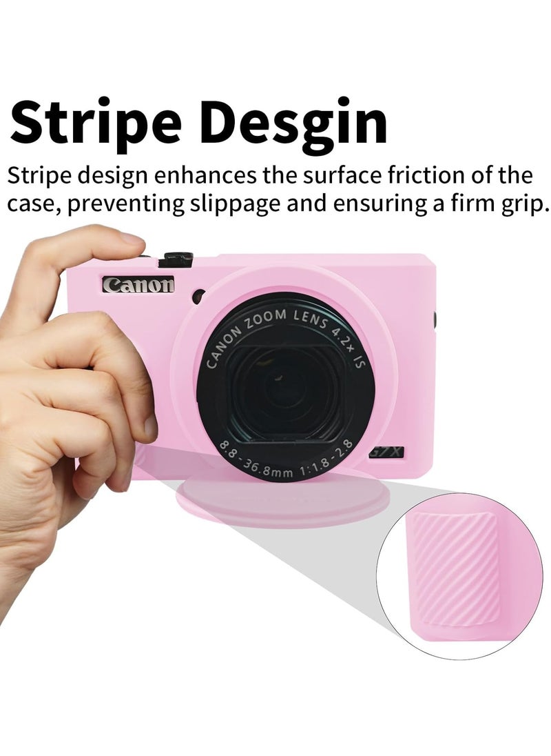 Case for Canon Powershot G7 X Mark III Digital Camera Soft Silicone Protective Cover with Removable Lens Cover for Canon Powershot G7X Mark III DSLR Camera (Pink)