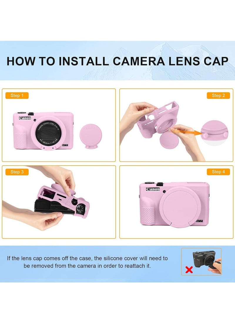 Case for Canon Powershot G7 X Mark III Digital Camera Soft Silicone Protective Cover with Removable Lens Cover for Canon Powershot G7X Mark III DSLR Camera (Pink)