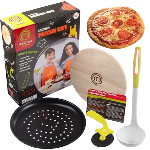 MasterChef Junior Pizza Cooking Set - 5 Pc Kit Includes Real Cookware for Kids w Recipes, Board, Roller - Make Homemade Pizza, Birthday Holiday Gifts - Image 1