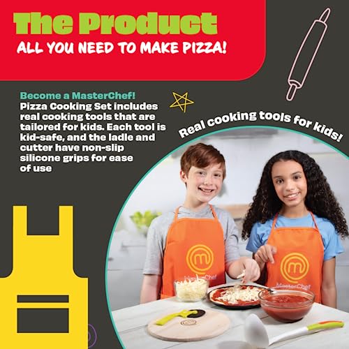 MasterChef Junior Pizza Cooking Set - 5 Pc Kit Includes Real Cookware for Kids w Recipes, Board, Roller - Make Homemade Pizza, Birthday Holiday Gifts - Image 2