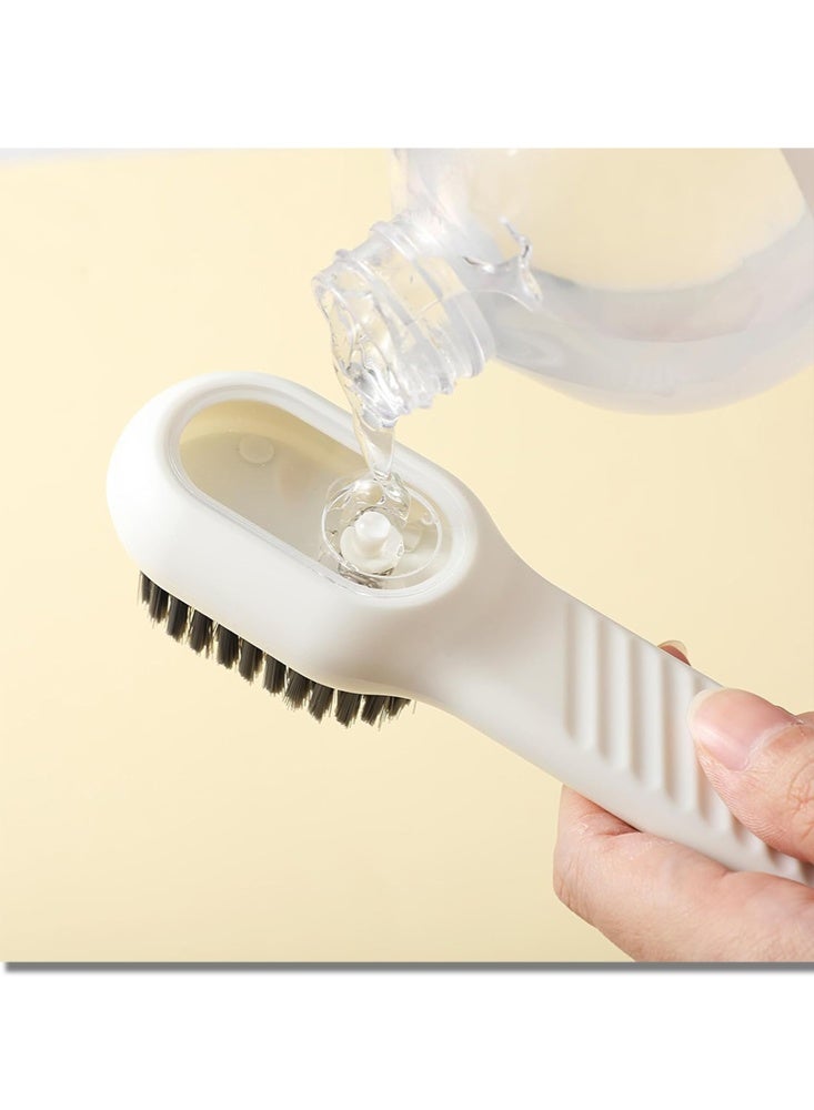 موندا 2 قطعة فرشاة أحذية سائلة متعددة الوظائف موزع صابون فرك فرش الأحذية السائلة إضافة فرشاة تنظيف ناعمة فرشاة غسيل الأحذية مع صندوق سائل لغسل الملابس المنزلية والحمام والمطبخ - Image 3
