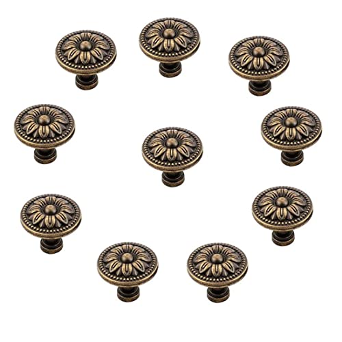 GDQLCNXB Vintage Flower Shape Cabinet Drawer Knobs,Pull Handle Metal Flower Shape Cabinet Drawer Door Knob Bronze Tone 10 Pcs - Image 1