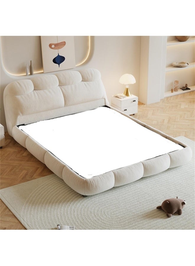 LUXURY LUXE Luxury Luxe Velvet Upholstered King Queen Size Bed Frame with Mattress - Modern Off-White Bedroom Furniture, Suitable for Mattress (160 x 200 cm With Euro Pillow Top Mattress)  - Image 3