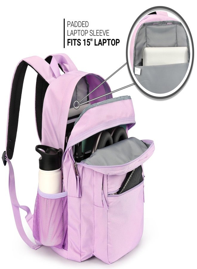 ZORFIN 26L Backpack for School, College, and Travel: Water Resistant Bookbag with 8 Compartments, Light Purple, 16.5 Inch - Image 4