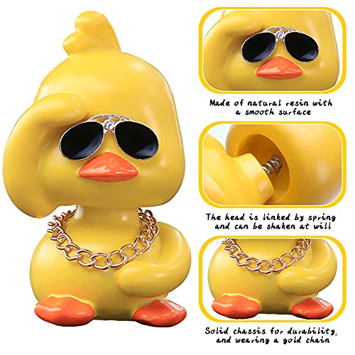 wonuu Cute Yellow Duck Car Ornaments Cool Duck Car Dashboard Decorations Shaking Head Doll - Image 2
