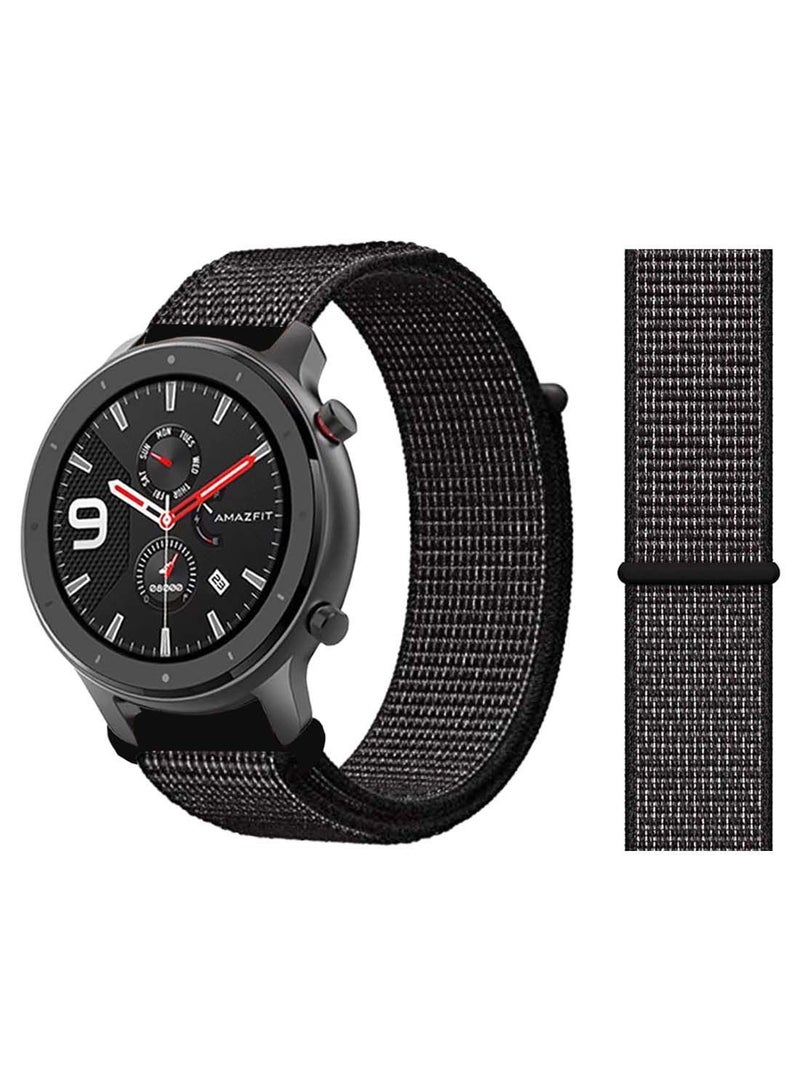 NIBEMINENT Nylon Loop Replacement Band 22mm for Amazfit GTR 47mm Reflector Black