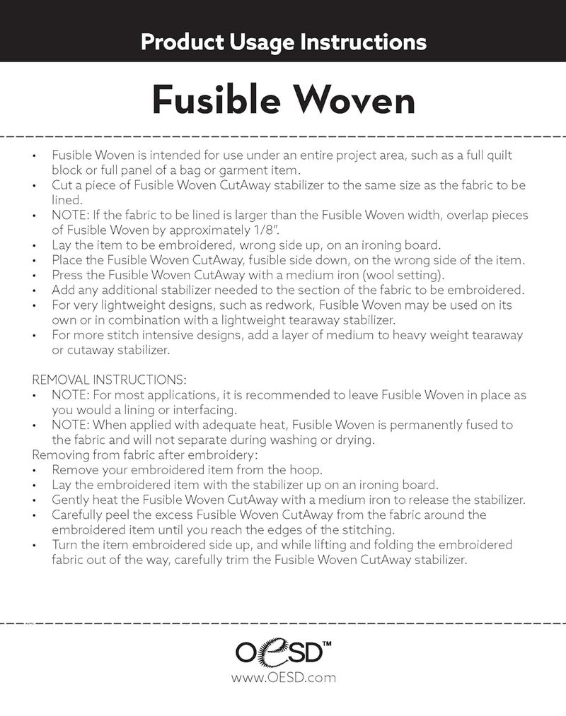 OESD Fusible Woven Cut Away White Fabric Interfacing 15 x 5 Yd Roll - Image 3