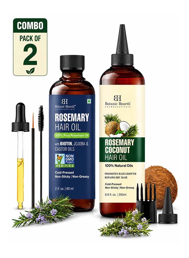 Rosemary Hair Oil Combo - Rosemary Coconut & Avocado Hair Oil 200ml + 100% Pure Rosemary Oil 60ml | Hair Growth, Thickening & Scalp Care