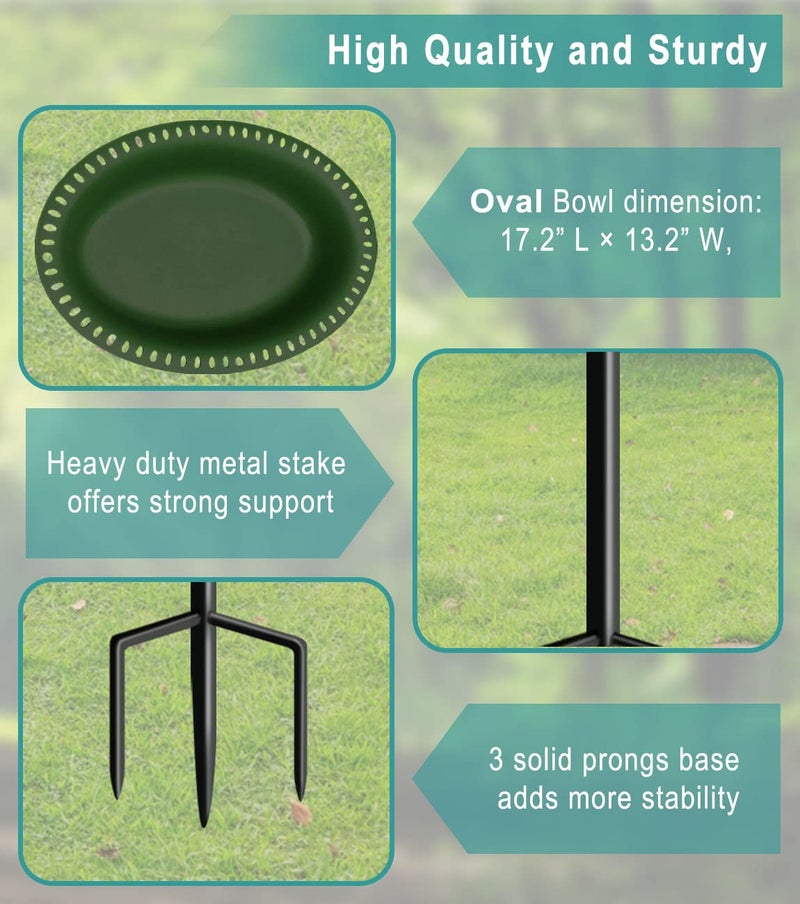 Garbuildman Extra-Large Freestanding Birdbath Bowl, Detachable Decoration Spa with Metal Stake Stand & Birdfeeder for Outdoor Garden, Oval Style, Green - Image 3